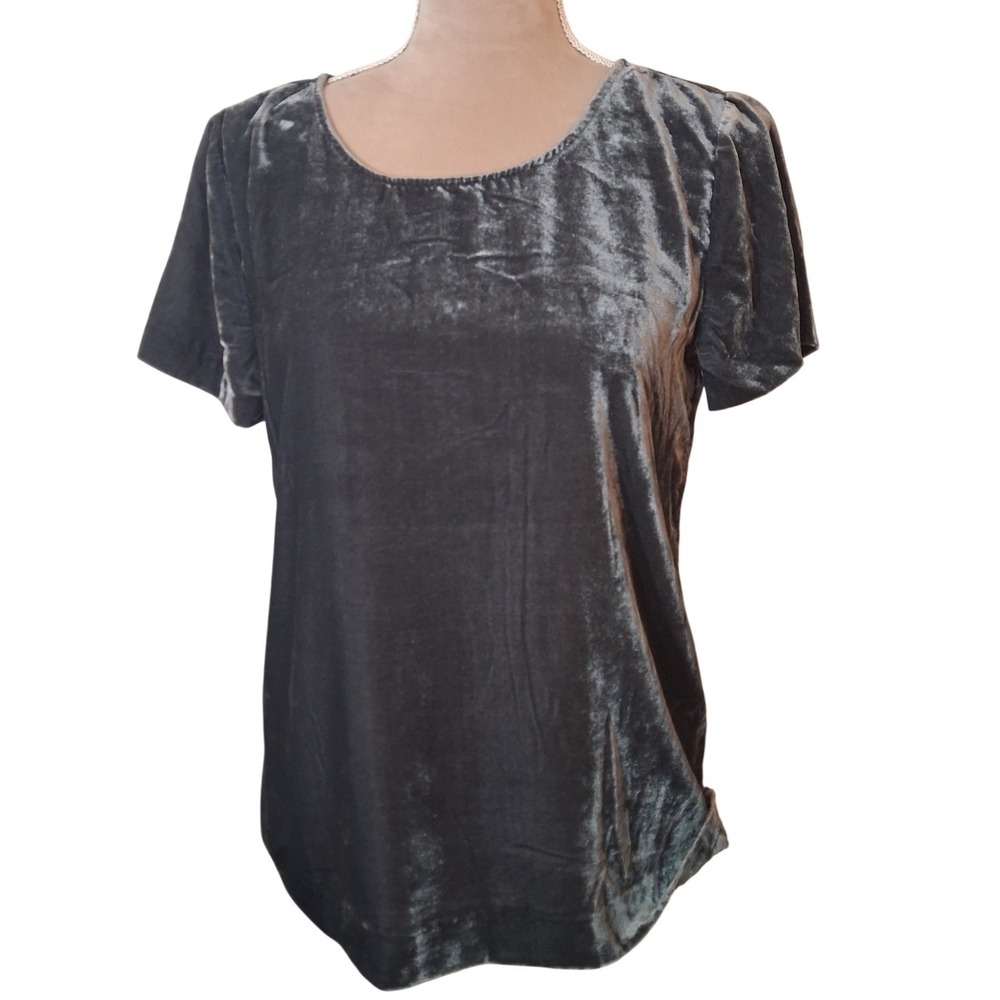 J.Crew Gray Crushed Velvet Short Sleeve Top XS Keyhole Back Fall Whimsigoth Fall